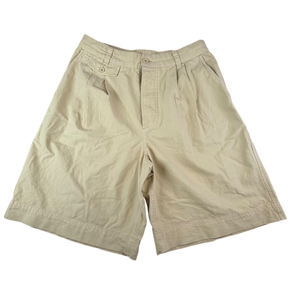 Free People High Rise Cotton‎ Linen Pleated Wide Leg Shorts Khaki Safari Size 6